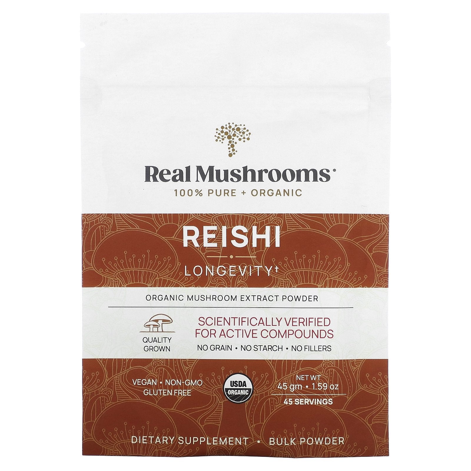 Real Mushrooms, Reishi, Organic Mushroom Extract Powder, 1.59 oz (45 gm)