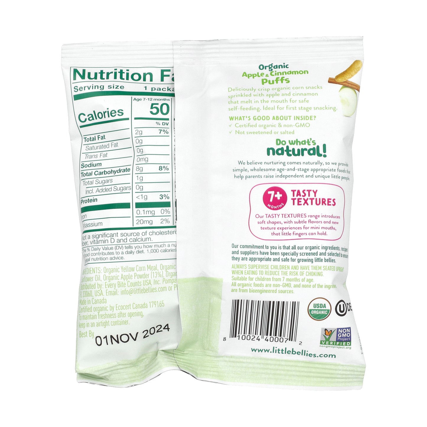 Little Bellies, Organic Apple & Cinnamon Puffs, 7+ Months, 18 Bags, 0.42 oz (12 g) Each