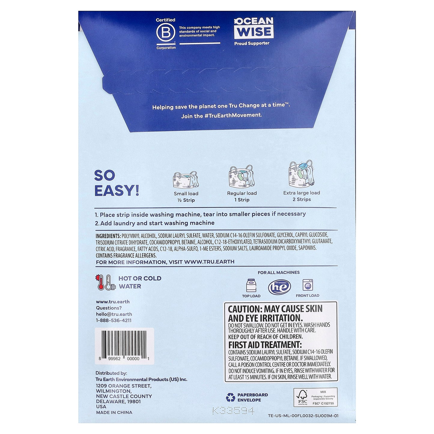 Tru Earth, Laundry Detergent Sheets, Fresh Linen, 32 Eco-Strips®