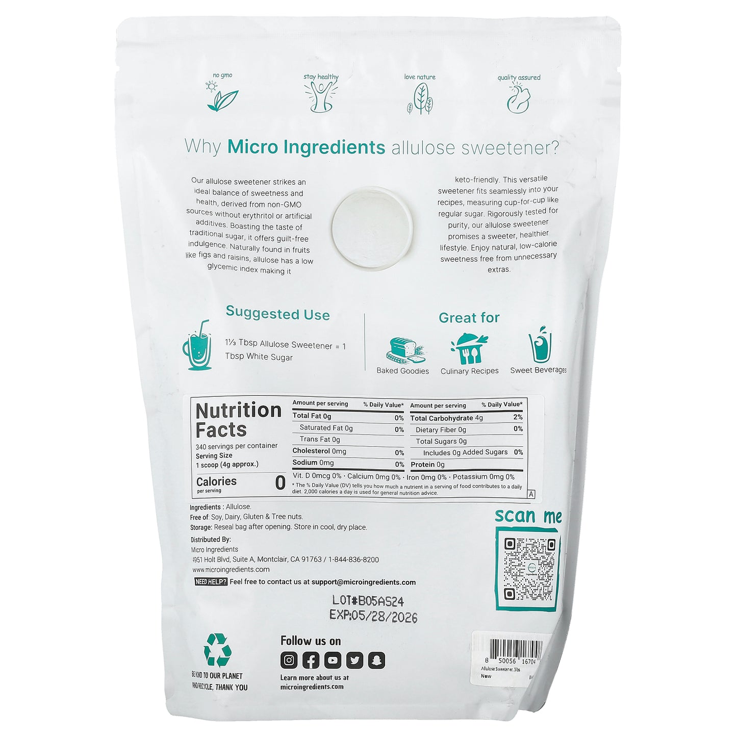 Micro Ingredients, Allulose Sweetener, 3 lb (1,361 g)