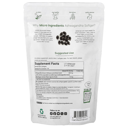 Micro Ingredients, Ashwagandha, 300 Softgels