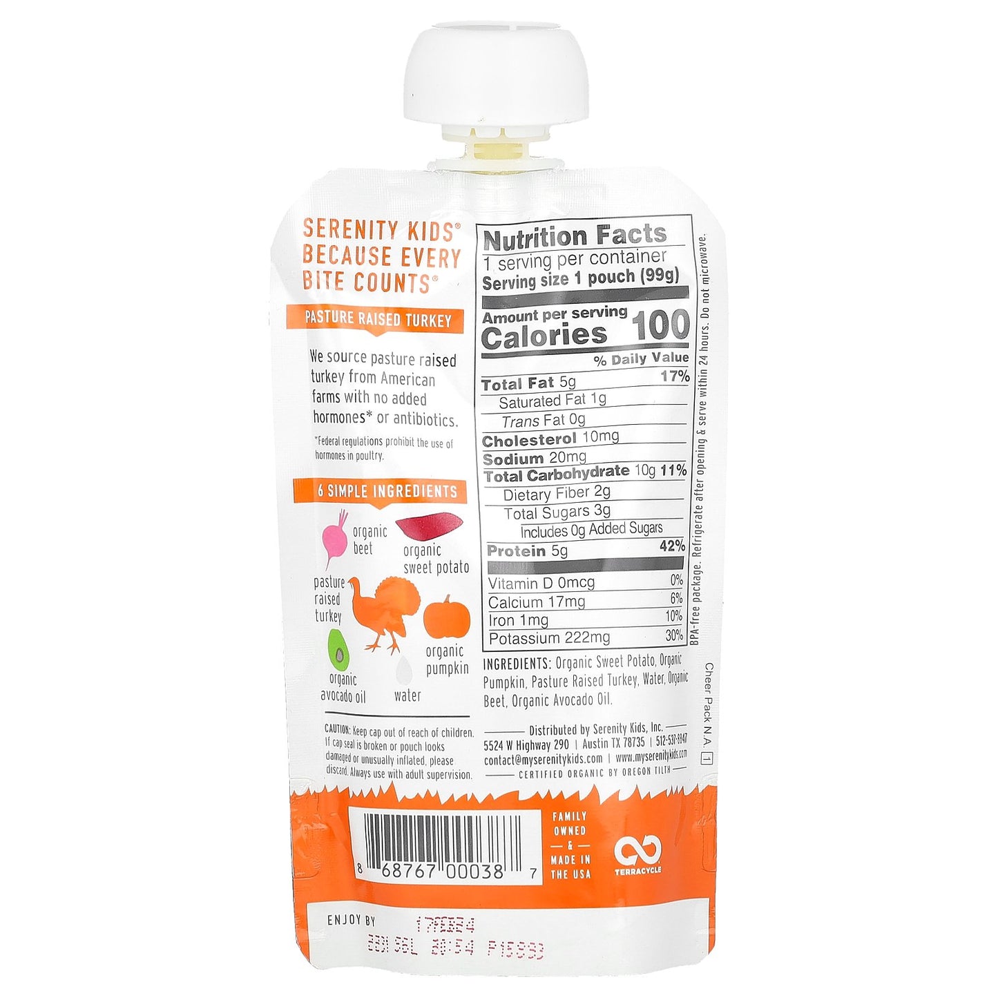 Serenity Kids, Turkey with Organic Sweet Potato, Pumpkin, & Beet, 6+ Months,  3.5 oz (99 g)