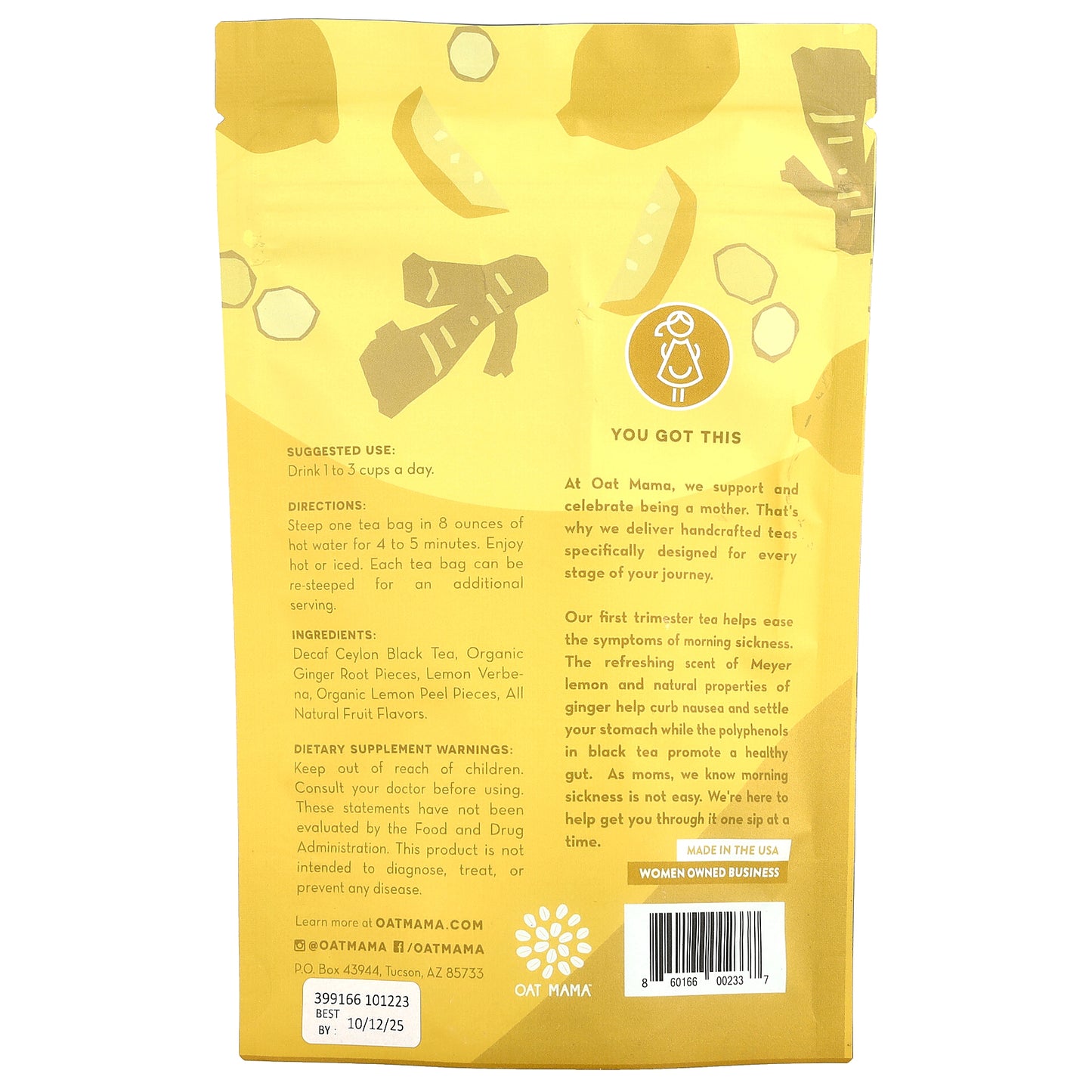 Oat Mama, Morning Sickness Tea, Meyer Lemon Ginger, Caffeine Free, 14 Tea Bags, 32 g