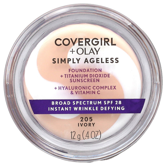 Covergirl, Olay Simply Ageless, Foundation, SPF 28, 205 Ivory, 0.4 oz (12 g)