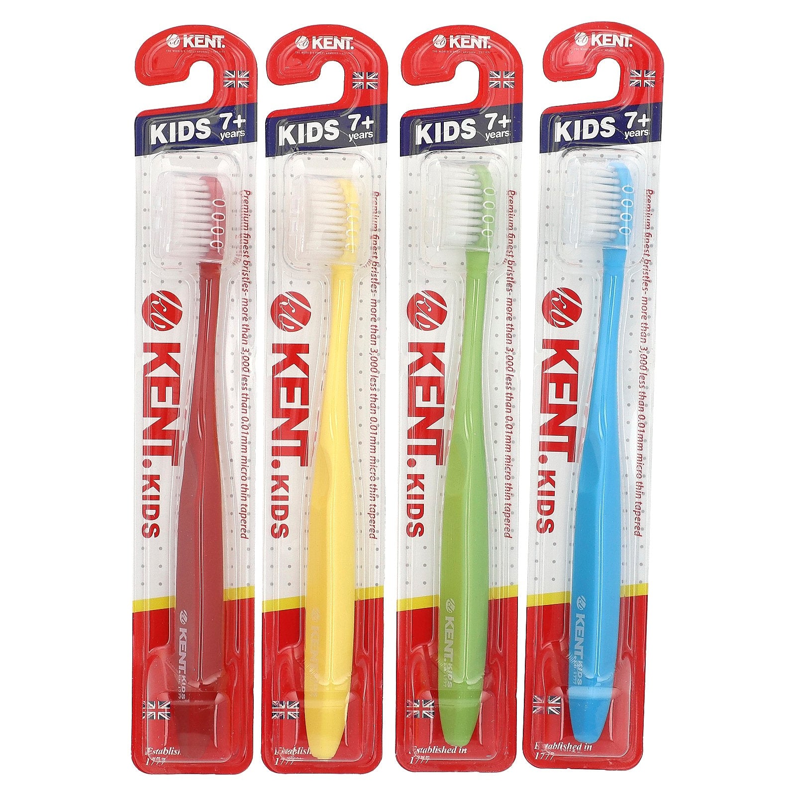 Kent, Kids Premium Finest Toothbrushes, 7+ Years, 4 Toothbrushes