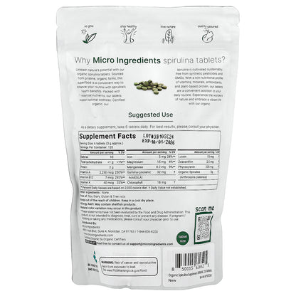 Micro Ingredients, Organic Spirulina, 720 Tablets