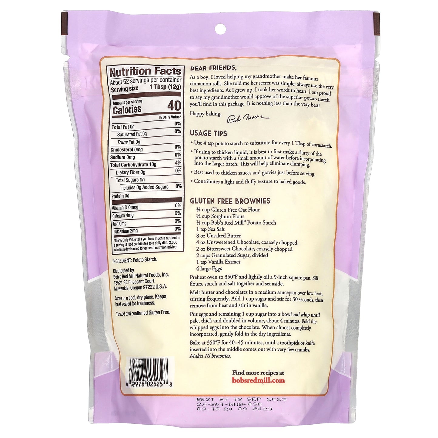 Bob's Red Mill, Potato Starch, Unmodified, Gluten Free, 22 oz (623 g)