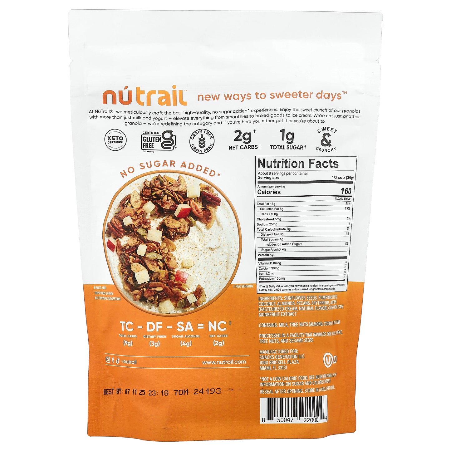 NuTrail, Nut Granola, Cinnamon Pecan, 8 oz (227 g)