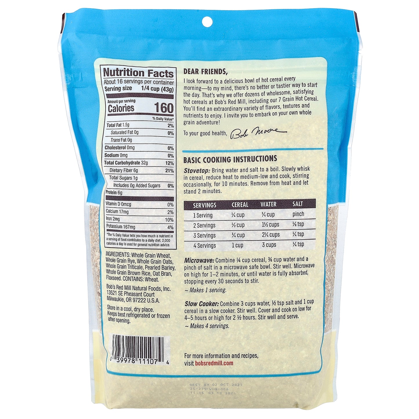 Bob's Red Mill, 7 Grain Hot Cereal, 1 lb 9 oz (709 g)