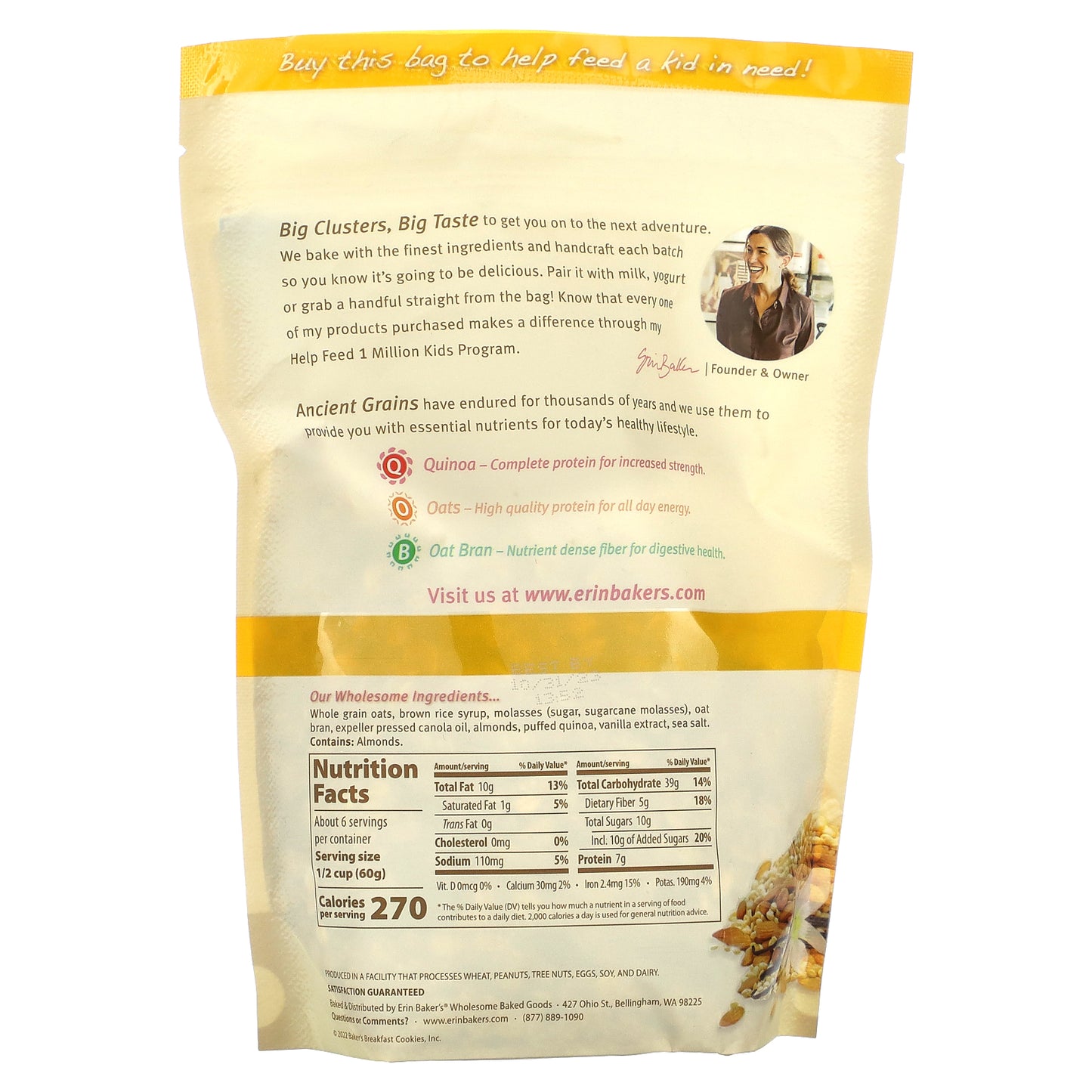 Erin Baker's, Homestyle Granola with Ancient Grains, Vanilla Almond Quinoa, 12 oz (340 g)