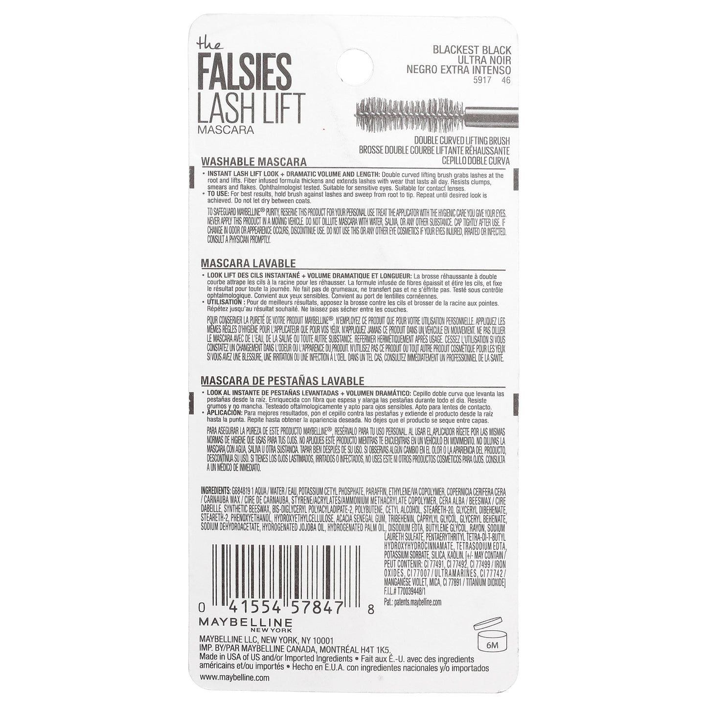 Maybelline, The Falsies Lash Lift Mascara, 200 Blackest Black, 0.32 fl oz (9.6 ml)