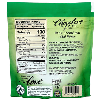 Chocolove, Filled Dark Chocolate, Mint Creme, 55% Cocoa, 3.5 oz (100 g)