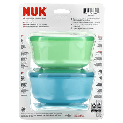 NUK, Suction Bowls, 6+ Months, Blue & Green, 2 Bowls + 2 Lids