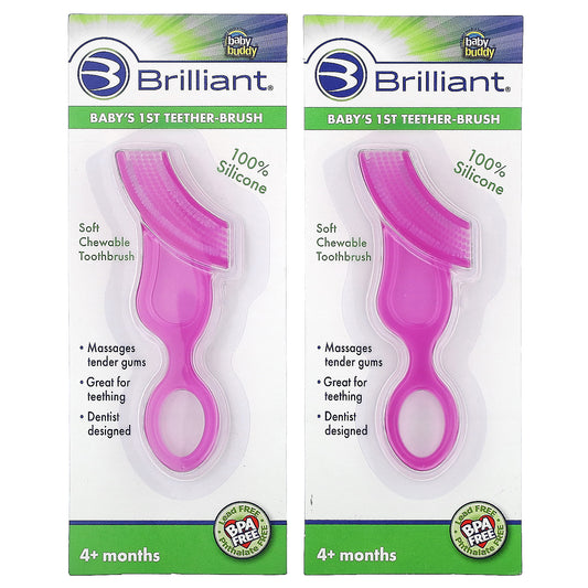 Baby Buddy, Brilliant, Baby's 1st Teether-Brush, 4+ months, 2 Teether-Brush