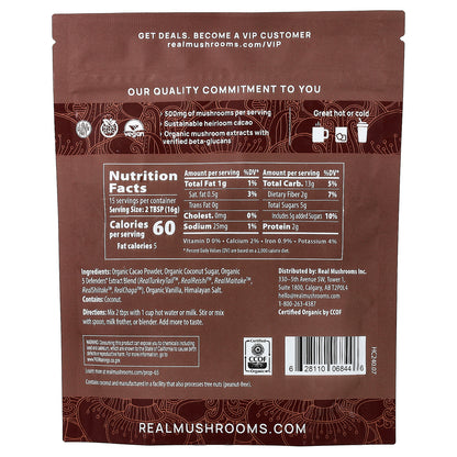 Real Mushrooms, Mushroom Hot Chocolate with 5 Defenders®, 240 g