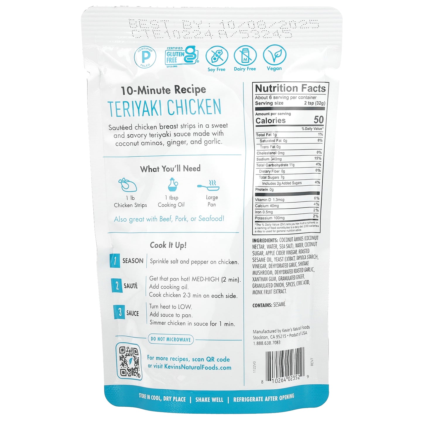 Kevin's Natural Foods, Teriyaki Sauce, 7 oz (198 g)