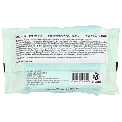 Bebesup, Baby Wipes, Light, 20 Sheets