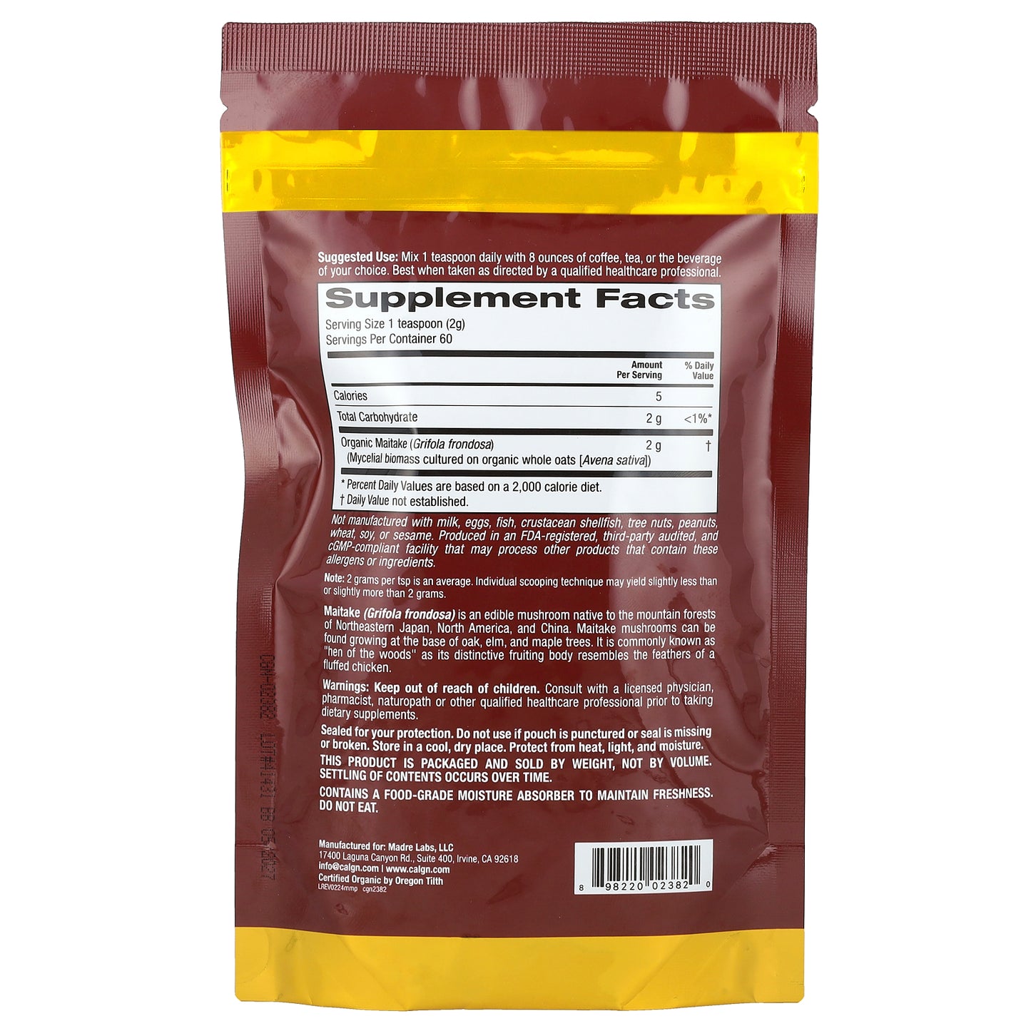 California Gold Nutrition, Fungiology®, Certified Organic Maitake Powder, 4.2 oz (120 g)