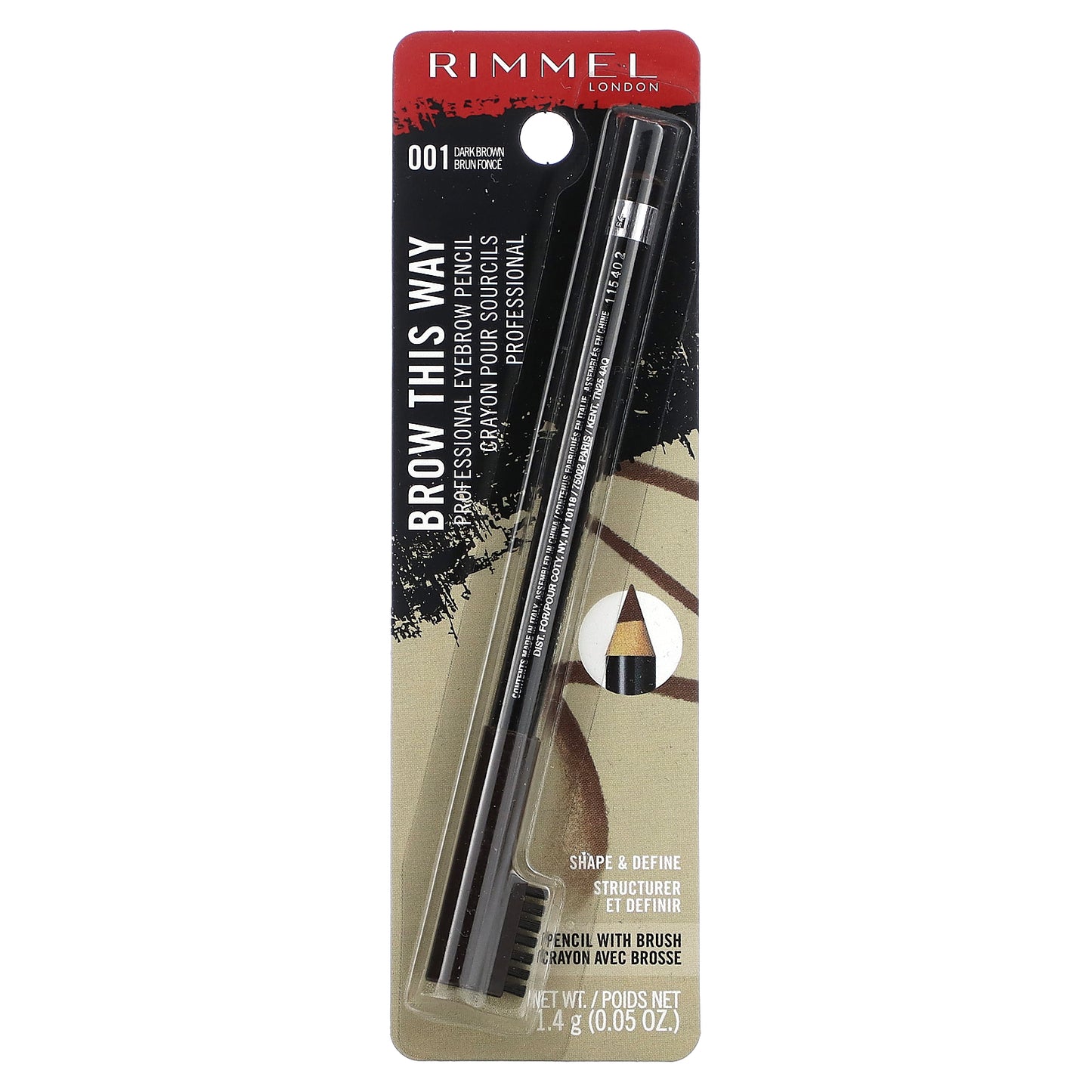 Rimmel London, Brow This Way, Professional Eyebrow Pencil, 001 Dark Brown, 0.05 oz (1.4 g)