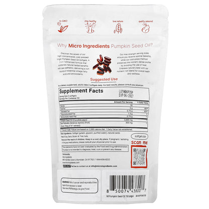 Micro Ingredients, Pumpkin Seed Oil, 150 Softgels