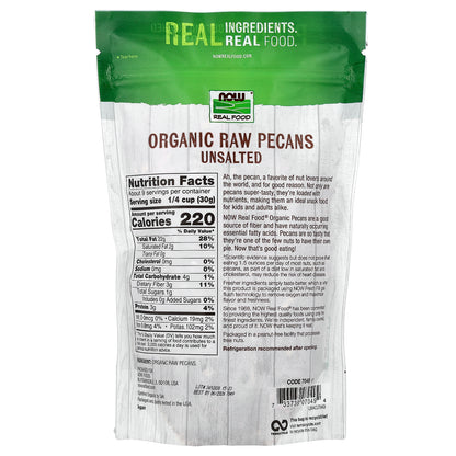 NOW Foods, Organic Raw Pecans, Unsalted, 10 oz (284 g)