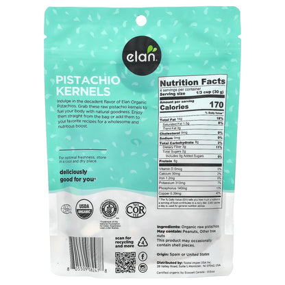 Elan, Organic Pistachios, Kernels, 4.8 oz (135 g)