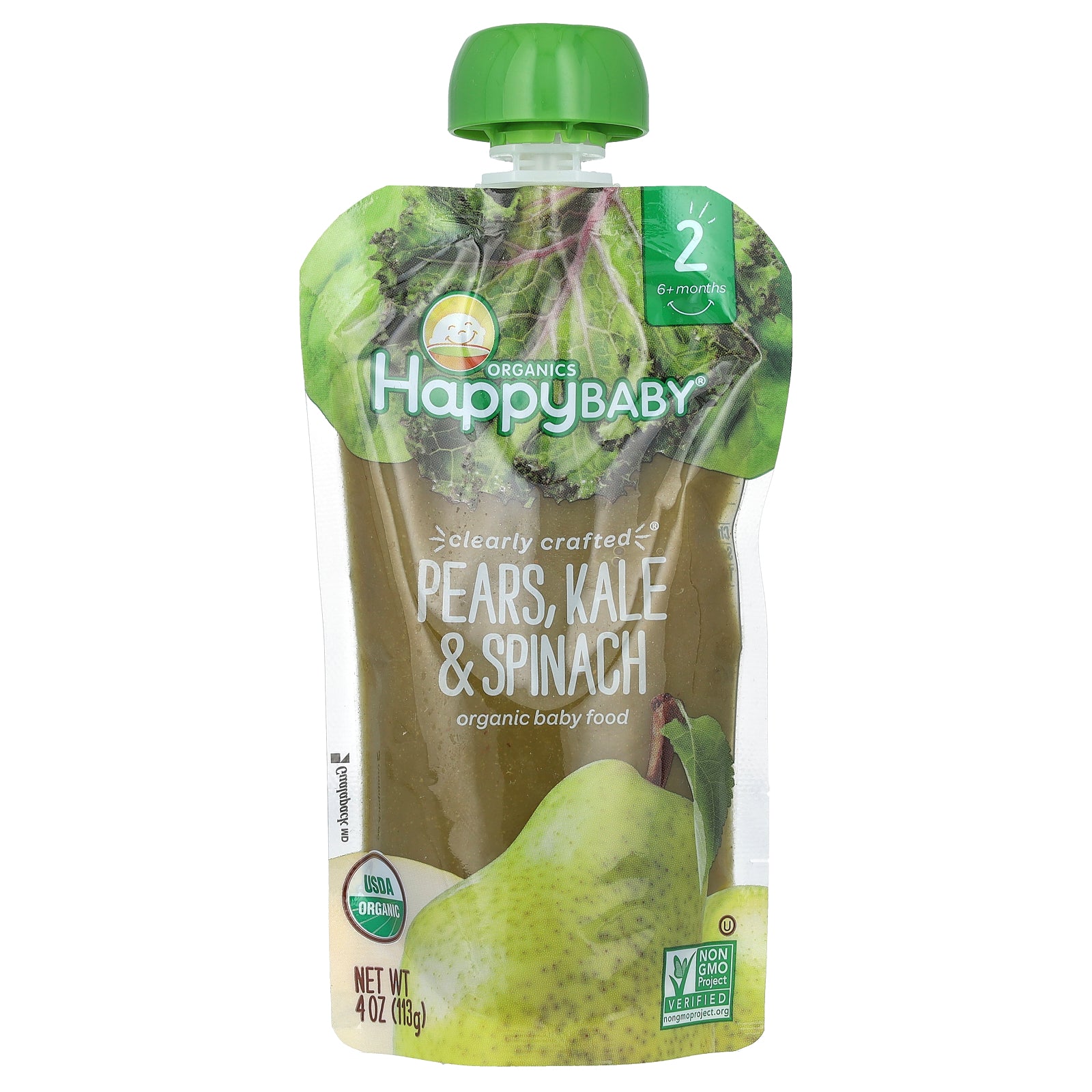 Happy Family Organics, Happy Baby®, Organic Baby Food, 6+ Months, Pears, Kale & Spinach, 4 oz (113 g)