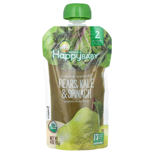 Happy Family Organics, Happy Baby®, Organic Baby Food, 6+ Months, Pears, Kale & Spinach, 4 oz (113 g)