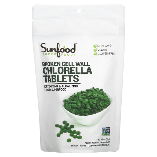 Sunfood, Broken Cell Wall Chlorella Tablets, 250 mg, 452 Tablets, 4 oz (113 g)