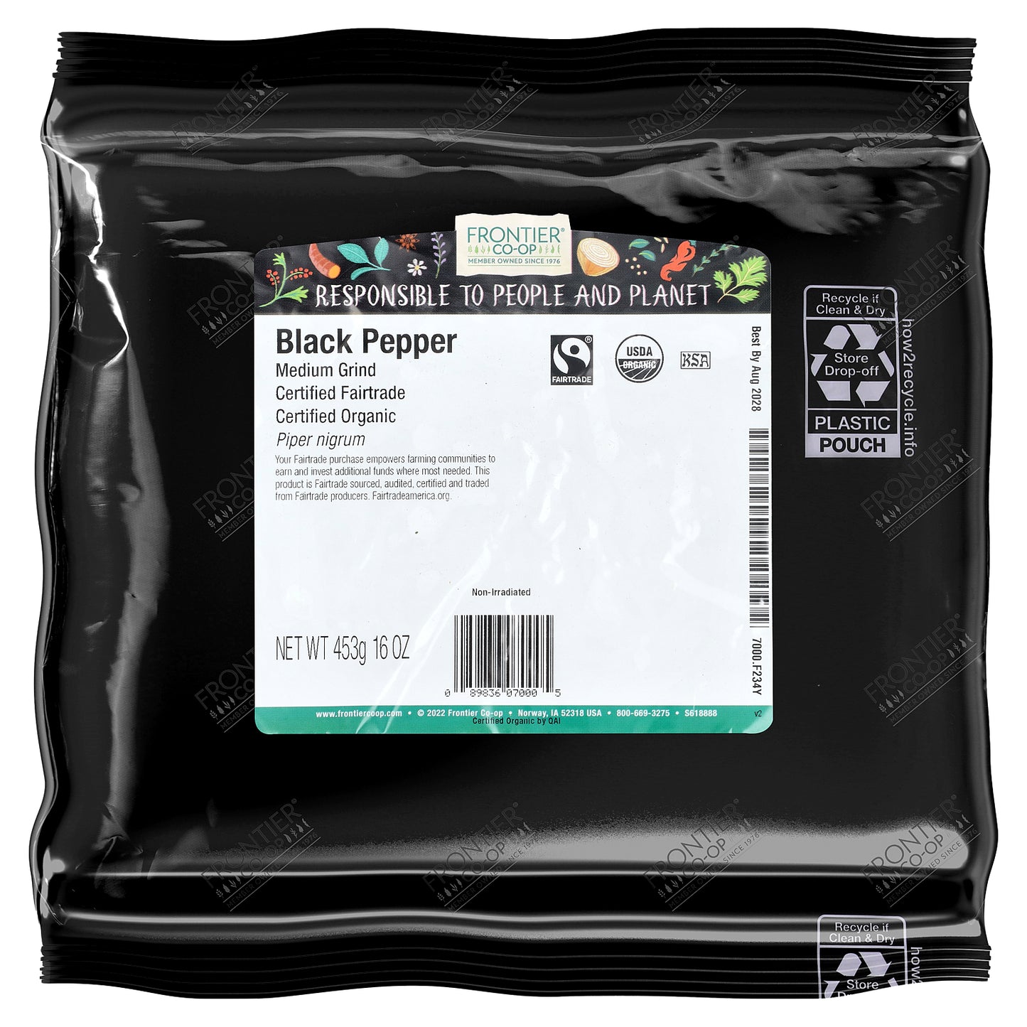 Frontier Co-op, Organic Black Pepper, Medium Grind, 16 oz (453 g)