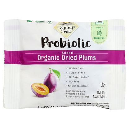 Sunny Fruit, Organic Dried Plums With Added Probiotics, 5 Packs, 1.06 oz (30 g) Each
