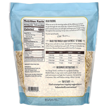 Bob's Red Mill, Quick Cooking Rolled Oats, Whole Grain, 32 oz (907 g)