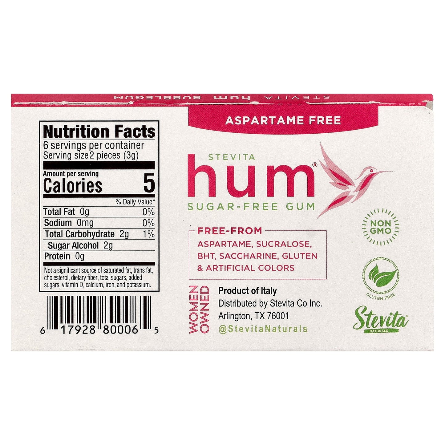 Stevita Naturals, Hum®, Sugar-Free Gum, Bubblegum, 12 Pieces