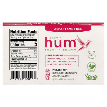 Stevita Naturals, Hum®, Sugar-Free Gum, Bubblegum, 12 Pieces