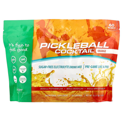 Jigsaw Health, Pickleball Cocktail®, Sugar-Free Electrolyte Drink Mix, Orange, 60 Packets, 5 g Each