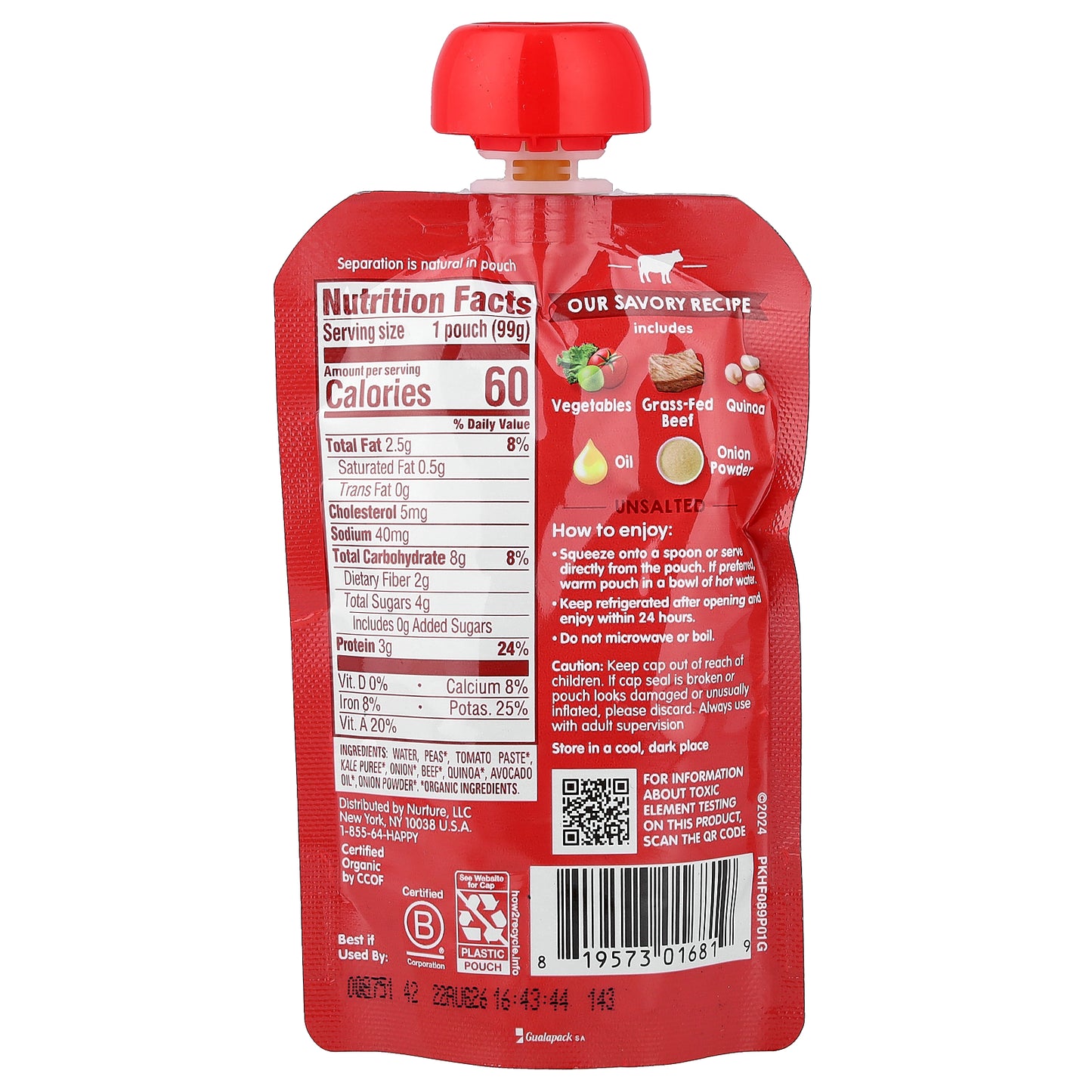 Happy Family Organics, Happy Baby®, Organic Beef, 7+ Months, Vegetable & Quinoa Stew, 3.5 oz (99 g)