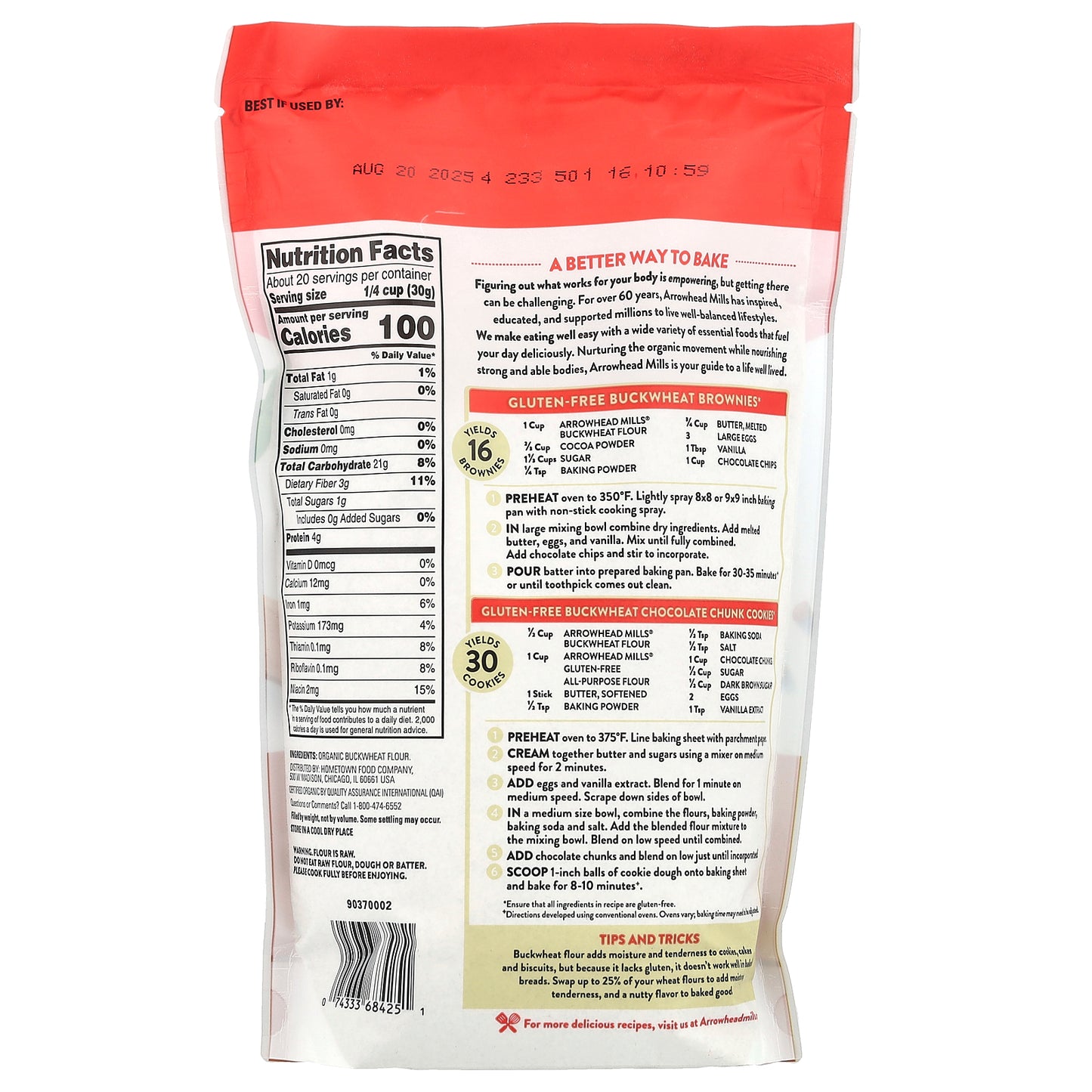 Arrowhead Mills, Organic Buckwheat Flour, Gluten Free, 22 oz (623 g)