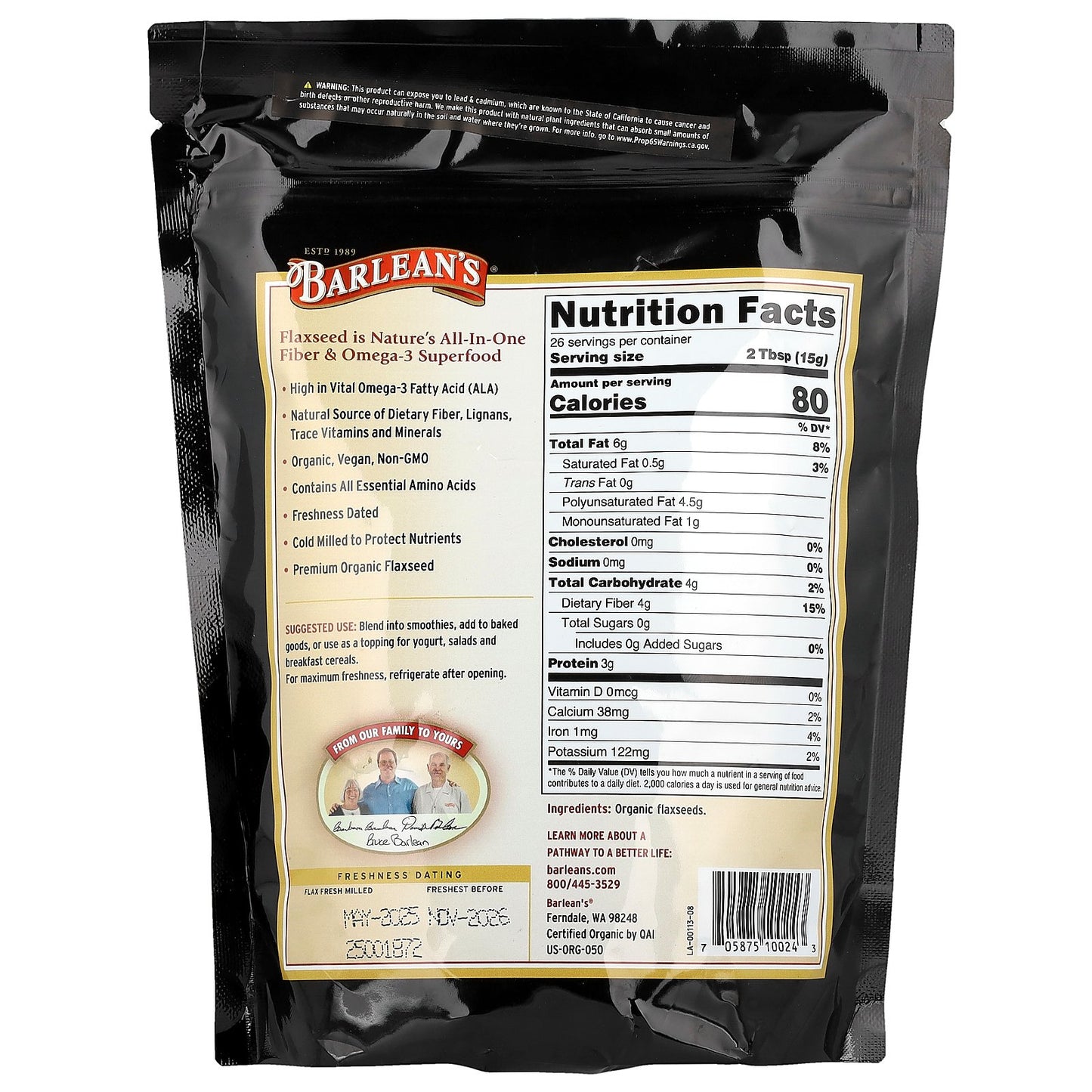 Barlean's, Organic Forti-Flax™, Premium Ground Flaxseed, 14 oz (397 g)