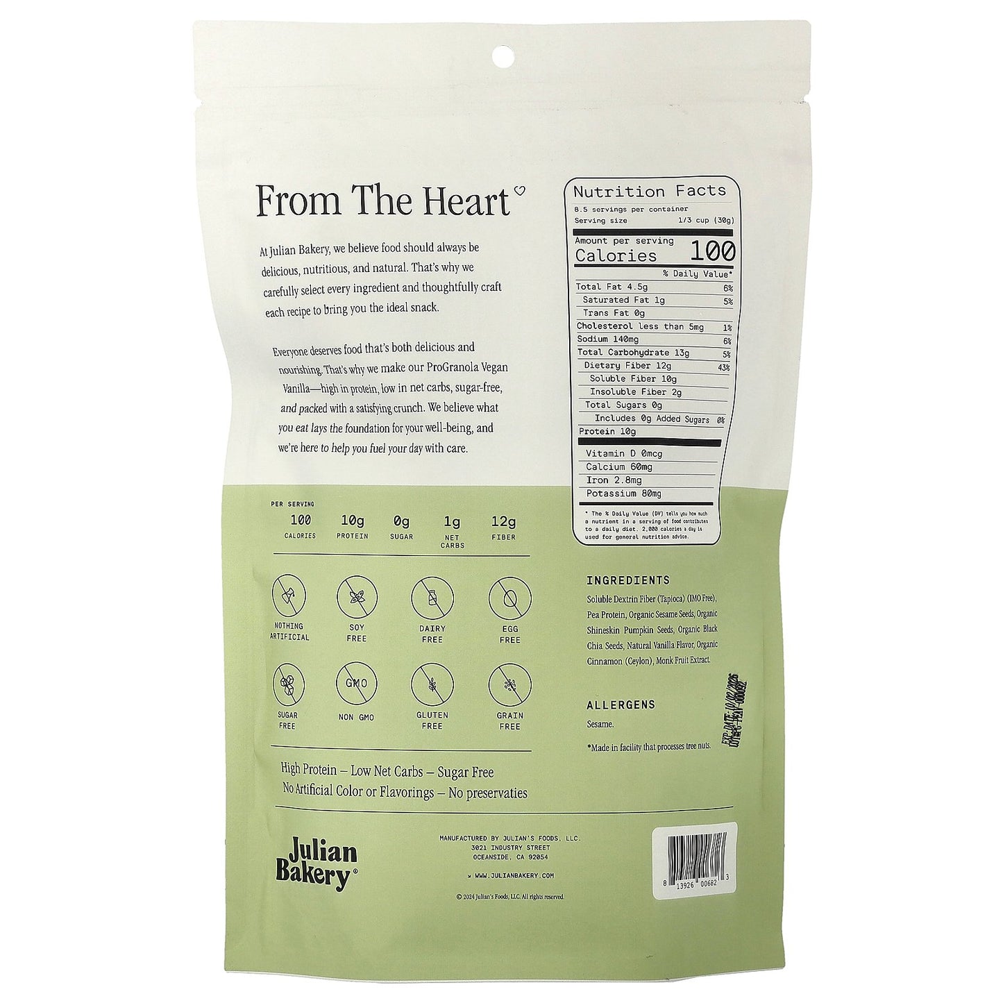 Julian Bakery, ProGranola Clusters, Vegan Vanilla, 9 oz (255 g)