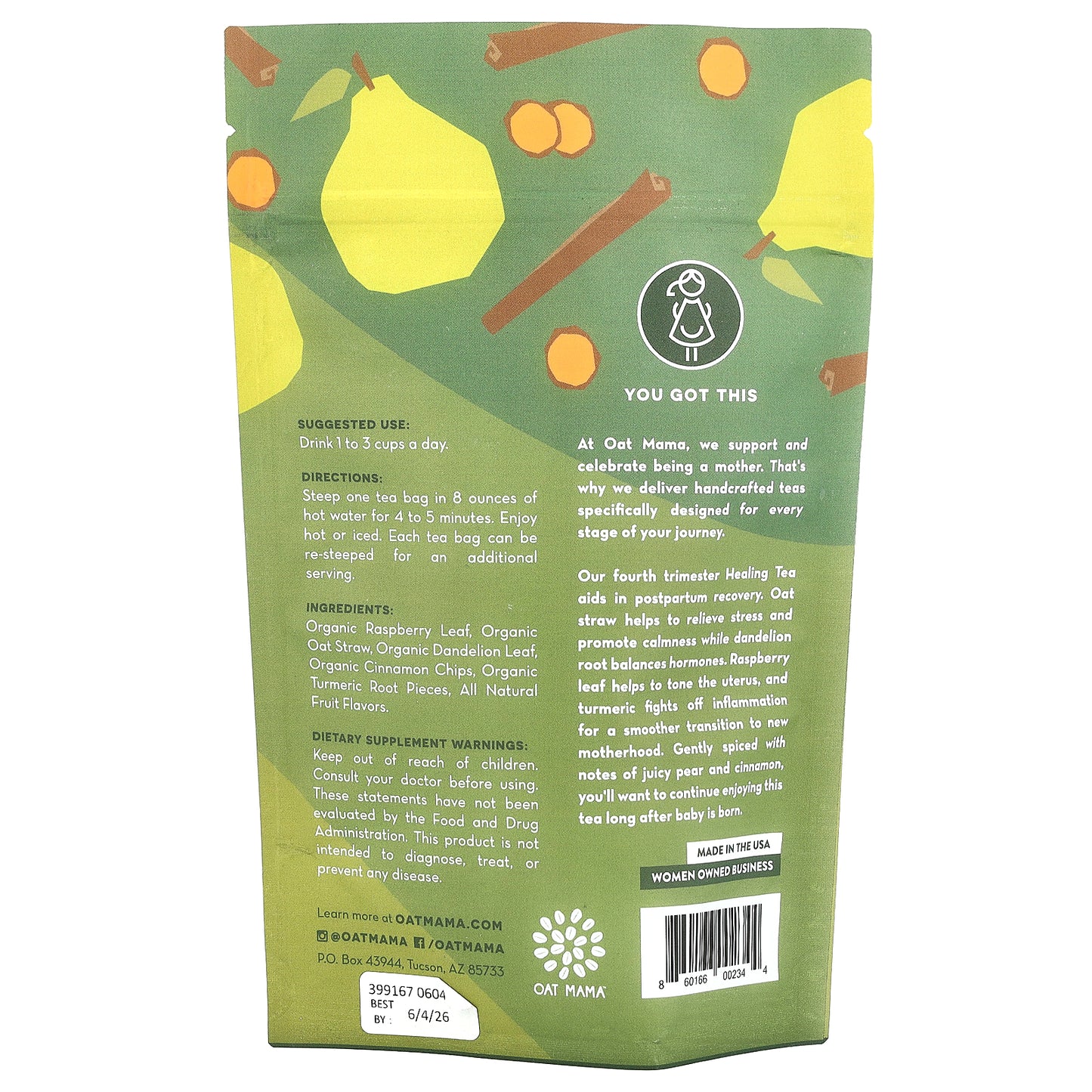 Oat Mama, Postpartum Healing Tea, Spiced Pear, Caffeine Free, 14 Tea Bags, 32 g