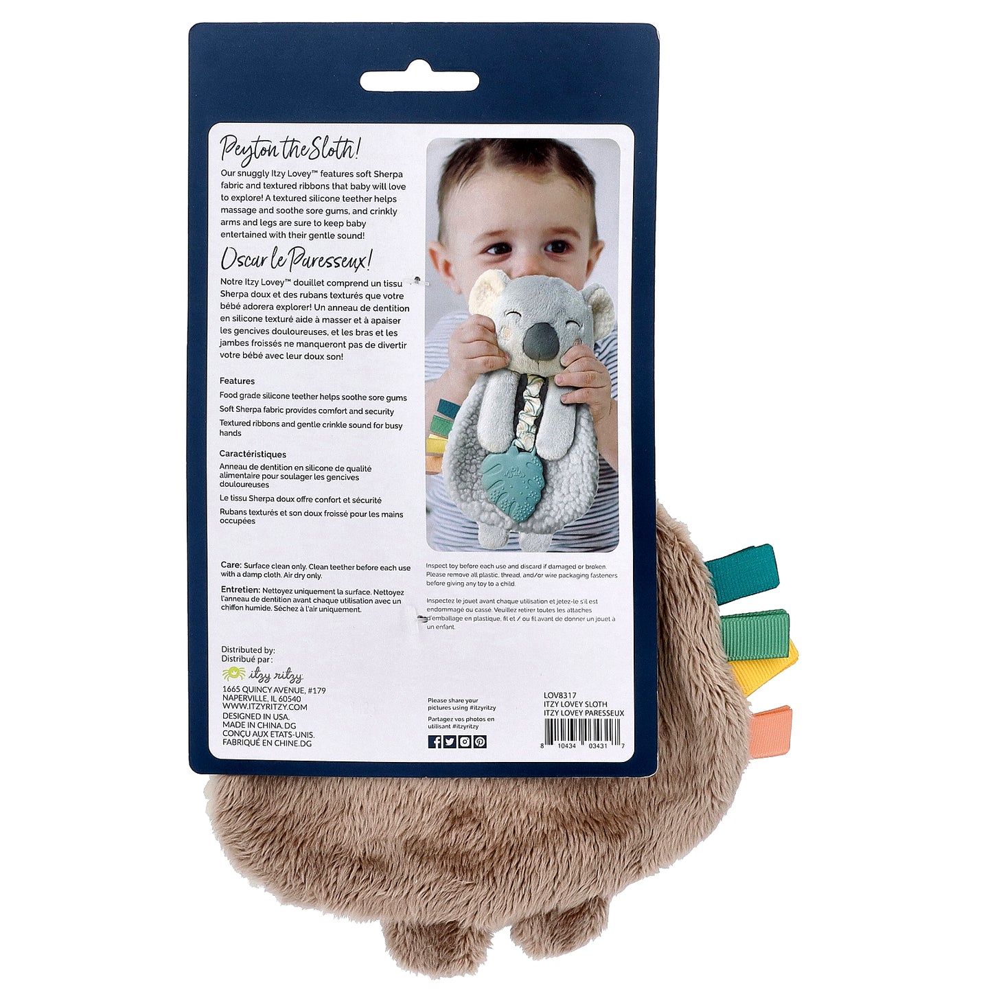 itzy ritzy, Itzy Lovey™, Plush Lovey with Silicone Teether, 0 Months+, Sloth, 1 Teether