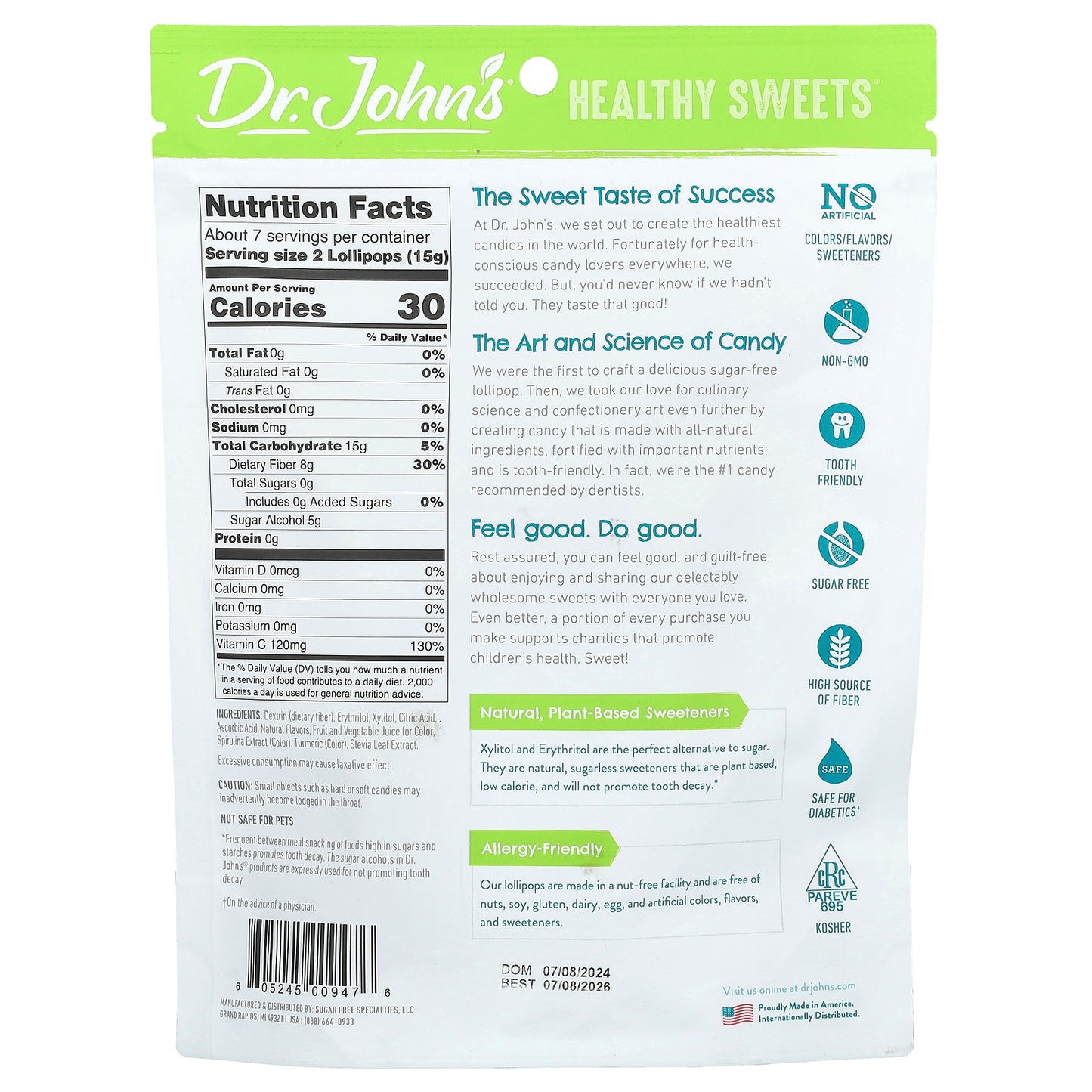 Dr. John's Healthy Sweets, Creamsicle Swirl Lollipops, Blackberry, Blue Raspberry, Orange, Peach, & Strawberry, Sugar Free, 3.85 oz (109 g)