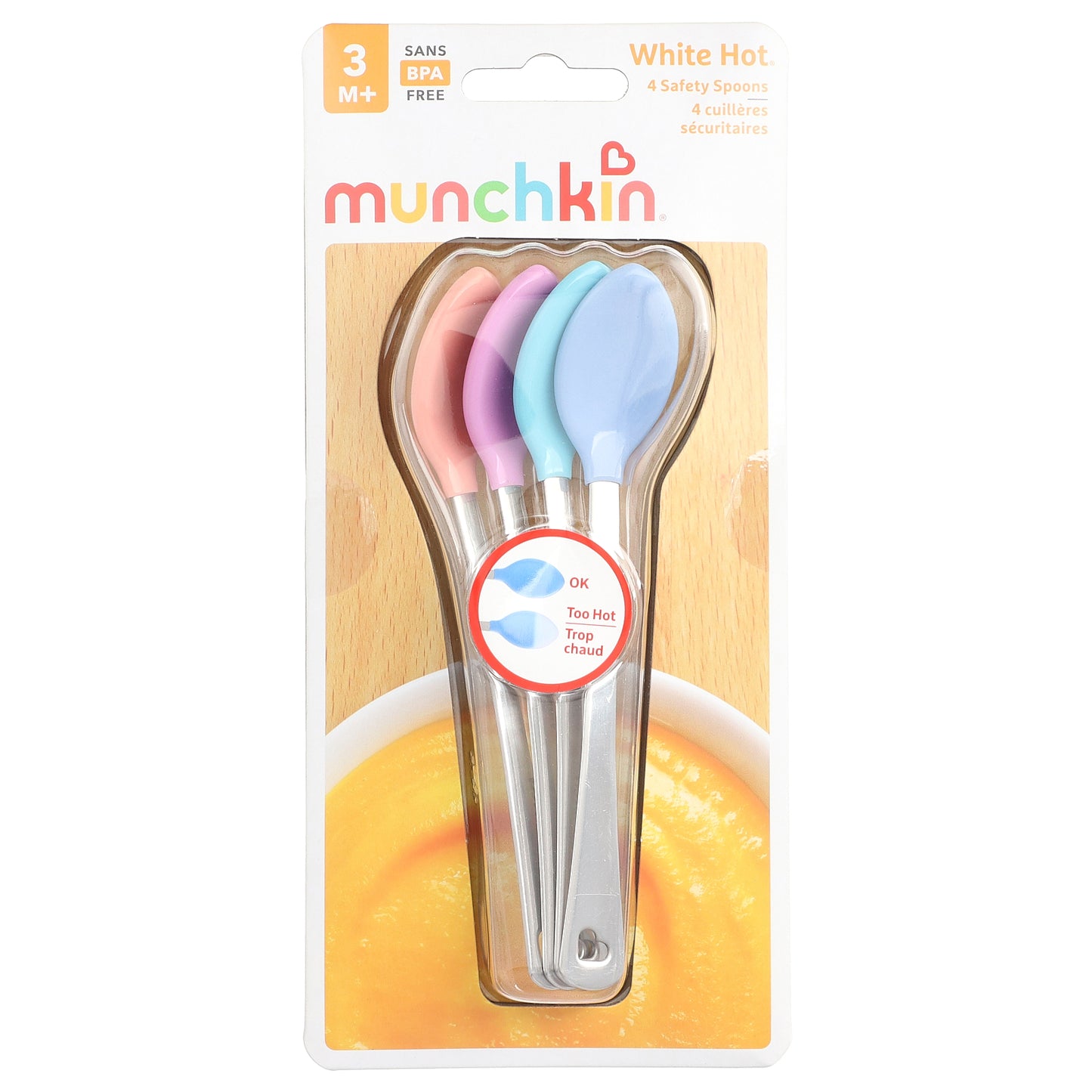 Munchkin, White Hot®, Safety Spoons with Stainless Steel Handle, 3 Months+, 4 Count