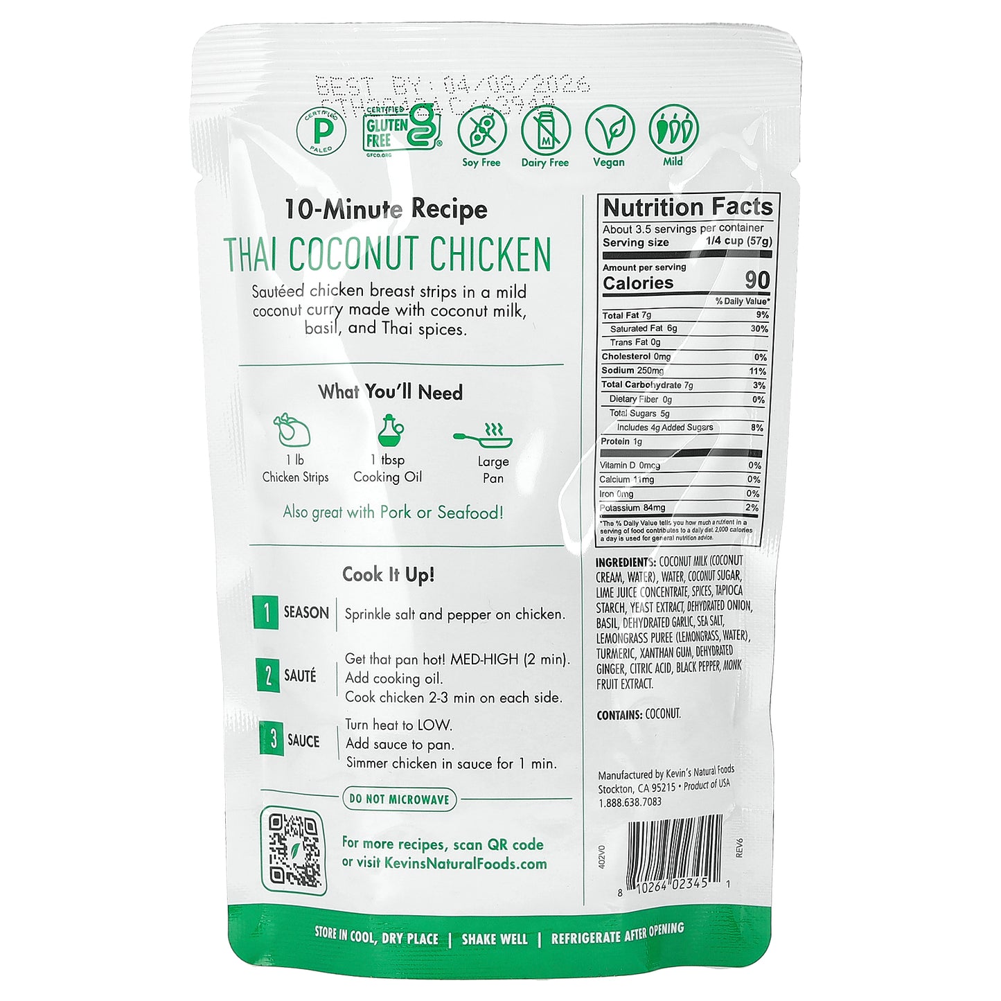 Kevin's Natural Foods, Thai Coconut Sauce, 7 oz (198 g)