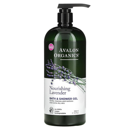 Avalon Organics, Bath & Shower Gel, Nourishing Lavender, 32 fl oz (946 ml)