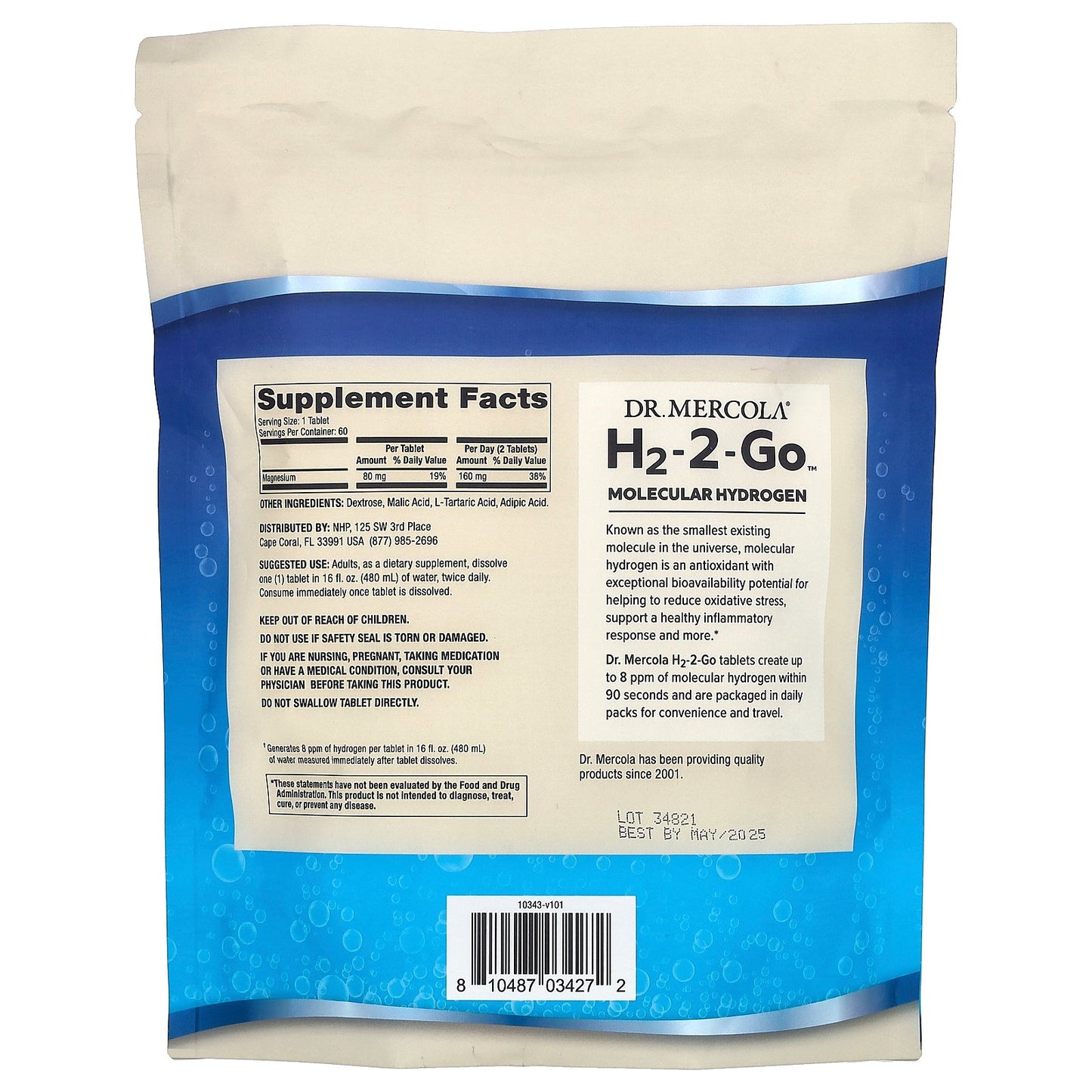 Dr. Mercola, H2-2-Go, Molecular Hydrogen, 30 Dual Packs, 60 Tablets