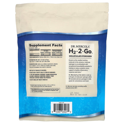 Dr. Mercola, H2-2-Go, Molecular Hydrogen, 30 Dual Packs, 60 Tablets