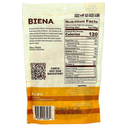 BIENA, Chickpea Snacks, Honey Roasted, 5 oz (142 g)