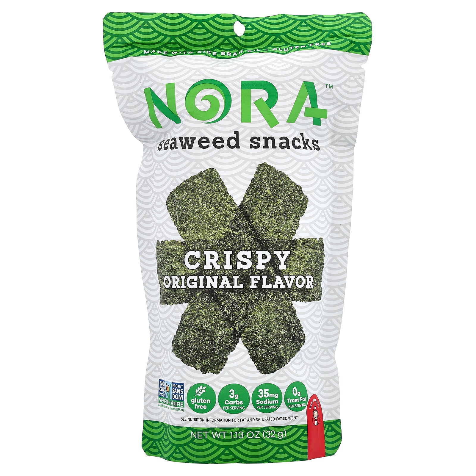 Nora Snacks, Seaweed Snacks, Crispy Original, 1.13 oz (32 g)