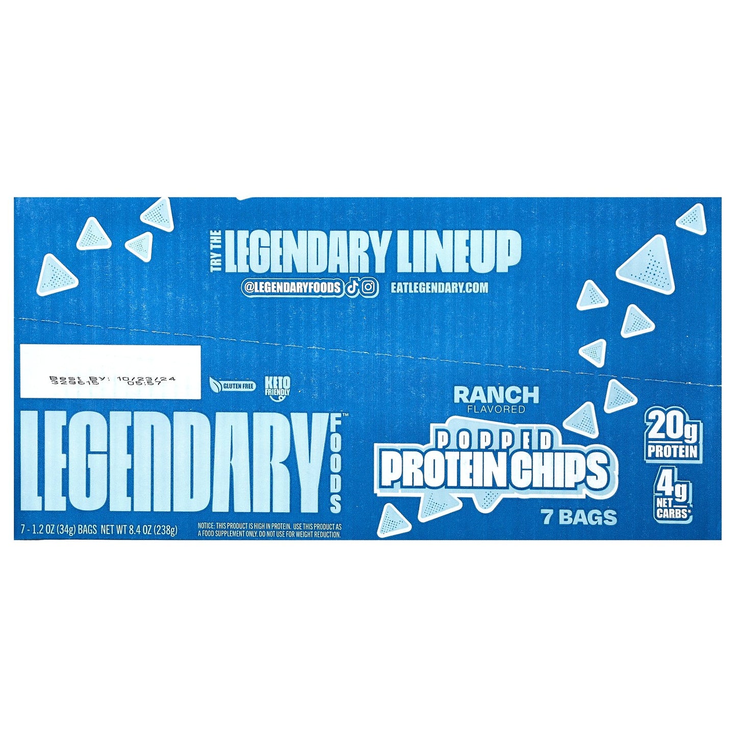 Legendary Foods, Popped Protein Chips, Ranch, 7 Bags, 1.2 oz (34 g) Each